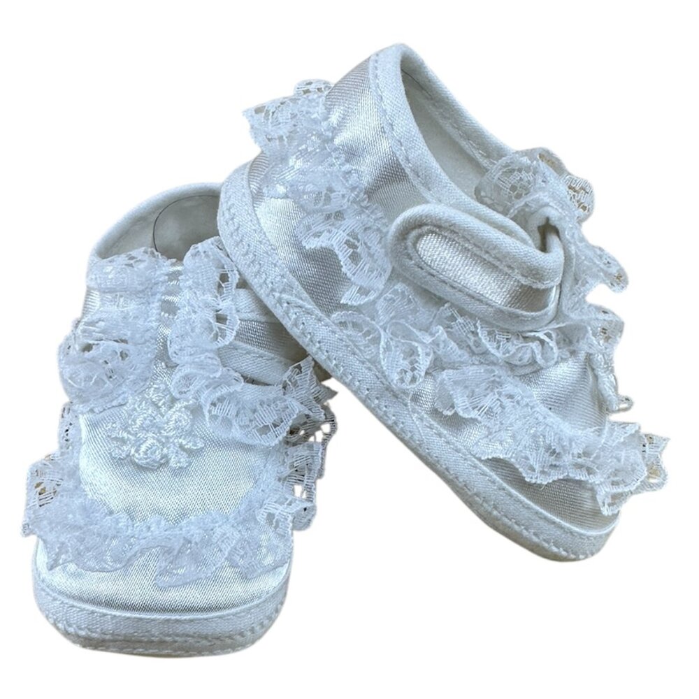 Big Oshi Newborn White Baby Shoes Size 0 Christening Satin Lace